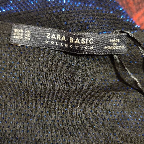 Zara Blue Shimmer Sparkle Lurex V-Neck Crossover Midi Dress Cocktail Size XS - Picture 4 of 13